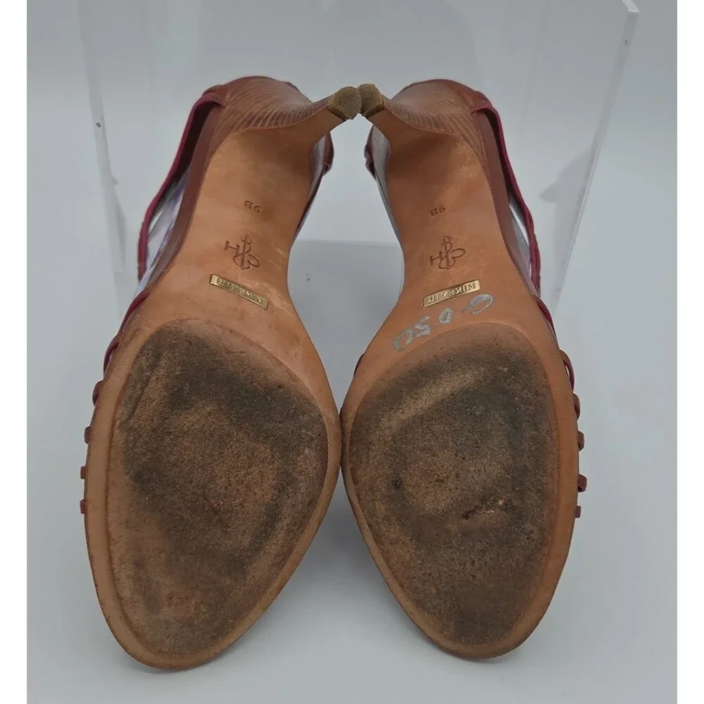 Cole Haan Air Valencia Women's Open Peep Toe Leather Heels Sandals Shoes Brown 9